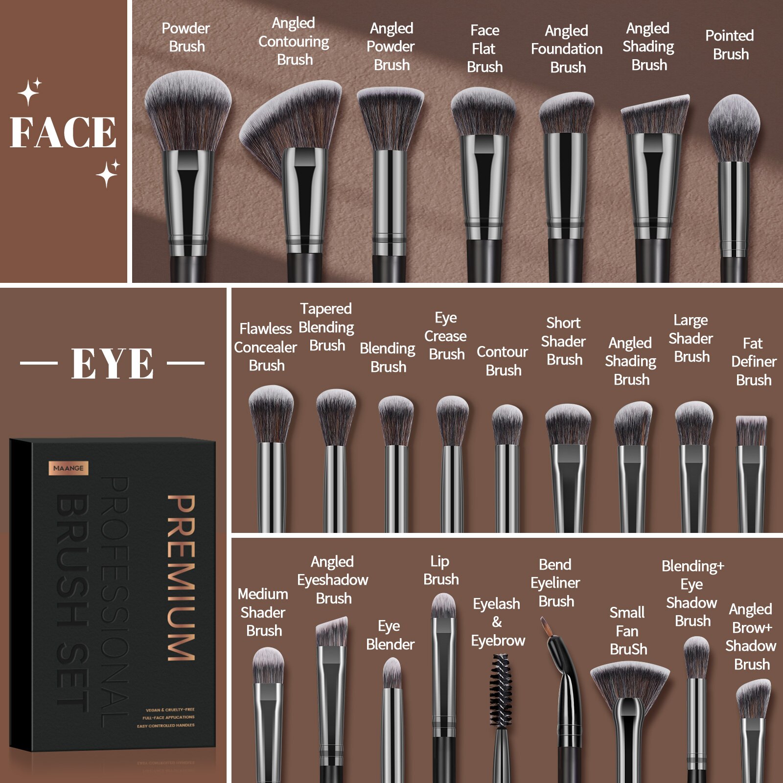 MAANGE Professional Gift Box 2 - Huda Beauty Makeup Brush Set review and price